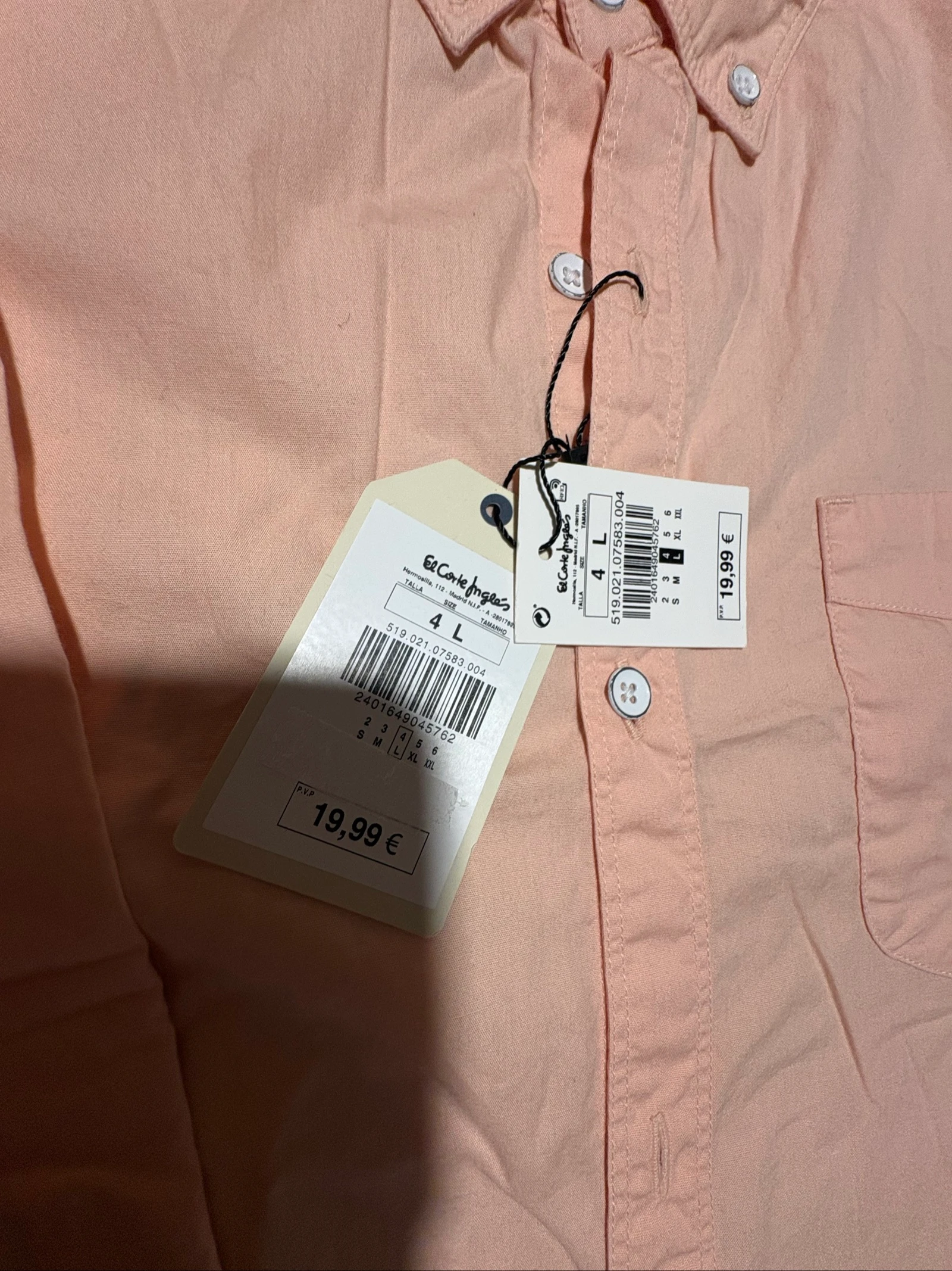 Camisa hombre salmón Easy Wear El Corte Inglés talla L slim fit shirt chemise hemden – photo 4